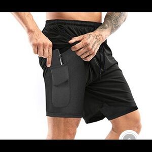 YIDARTON, Men’s Athletic Shorts, Size Large, Black, Waist 32”, Inseam 7”, NWOT